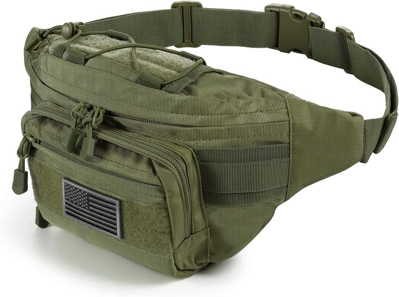 SOWHUP Tactical Fanny Pack,Military Waist Bag Pack with U.S Patch Utility Hip Belt Bumbag for Outdoor Fishing Hiking (Army Green(4 Zipper Pockets)) - Image 1
